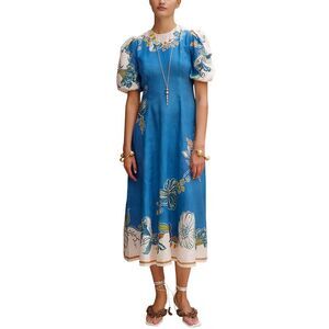 Amina Glam Womens Linen Midi Dress